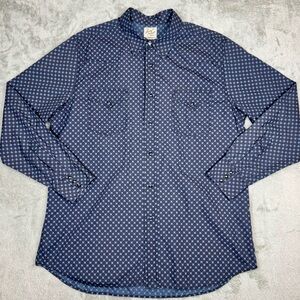 Lucky Brand Men’s Western Shirt Blue Dot Print Pearl Snaps Long Sleeves Size XL